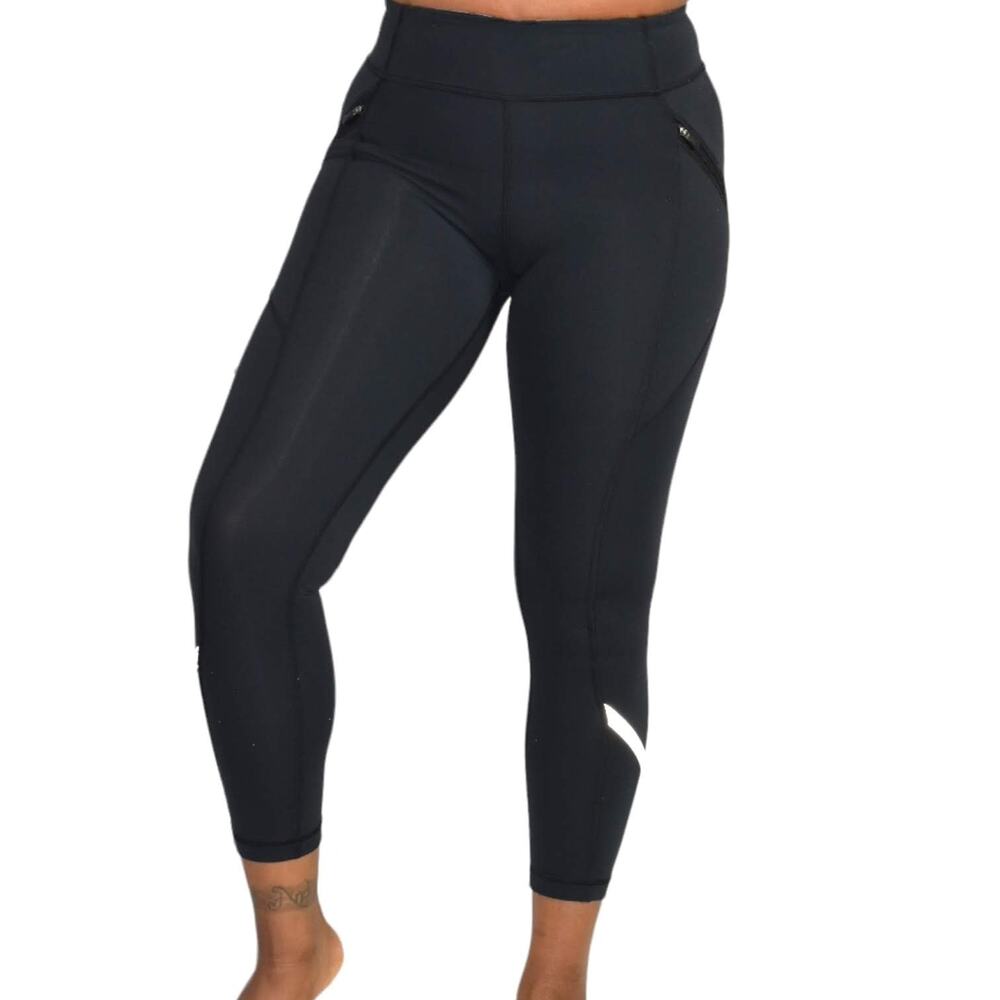 Lululemon Hustle Leggings Black Run Crop Calf Zipper Pockets Reflective Size 2